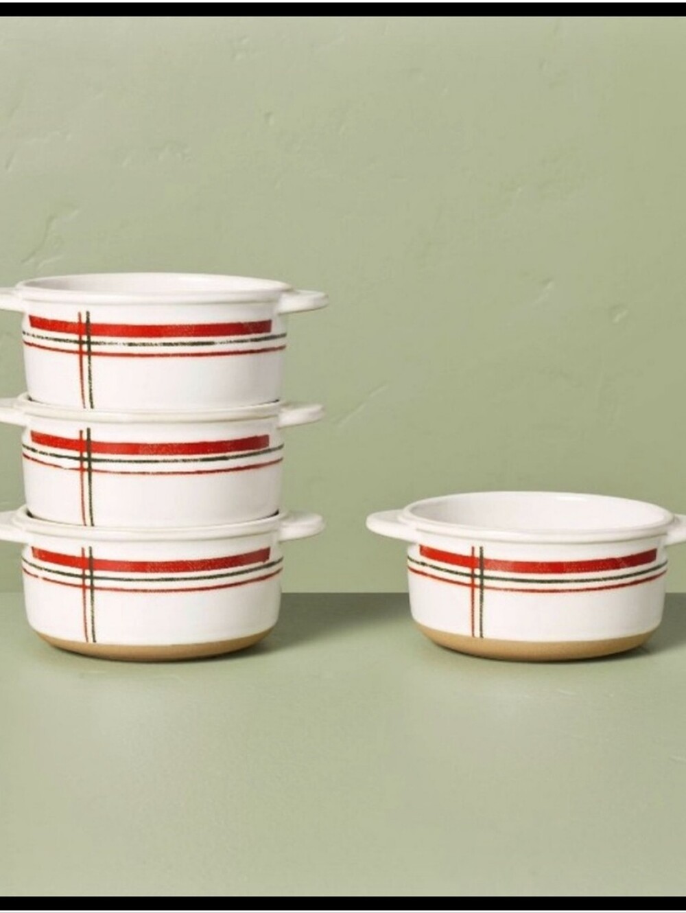 Magnolia Hearth & Hand 2023 Stoneware Holiday Plaid Stripe Ramekin Set Of 4